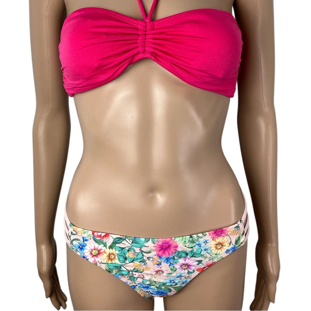 New Swim Systems Triple Threat Valley Blooms Floral Side Slits Bikini Bottom